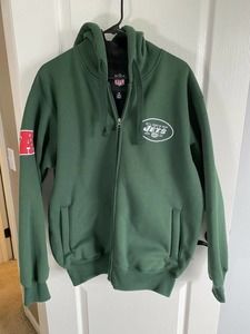 Mens Medium nfl JETS sherpa lined hooded jacket Mint Condition